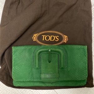 Tods green Python clutch